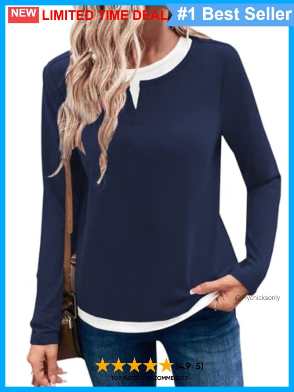 Women's Long Sleeve Color Block T-Shirt Casual Crew Neck Top